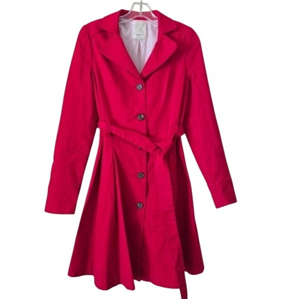 Elevenses Anthropologie Red Lace Up‎ Corset Back Belted Trench Coat Jacket